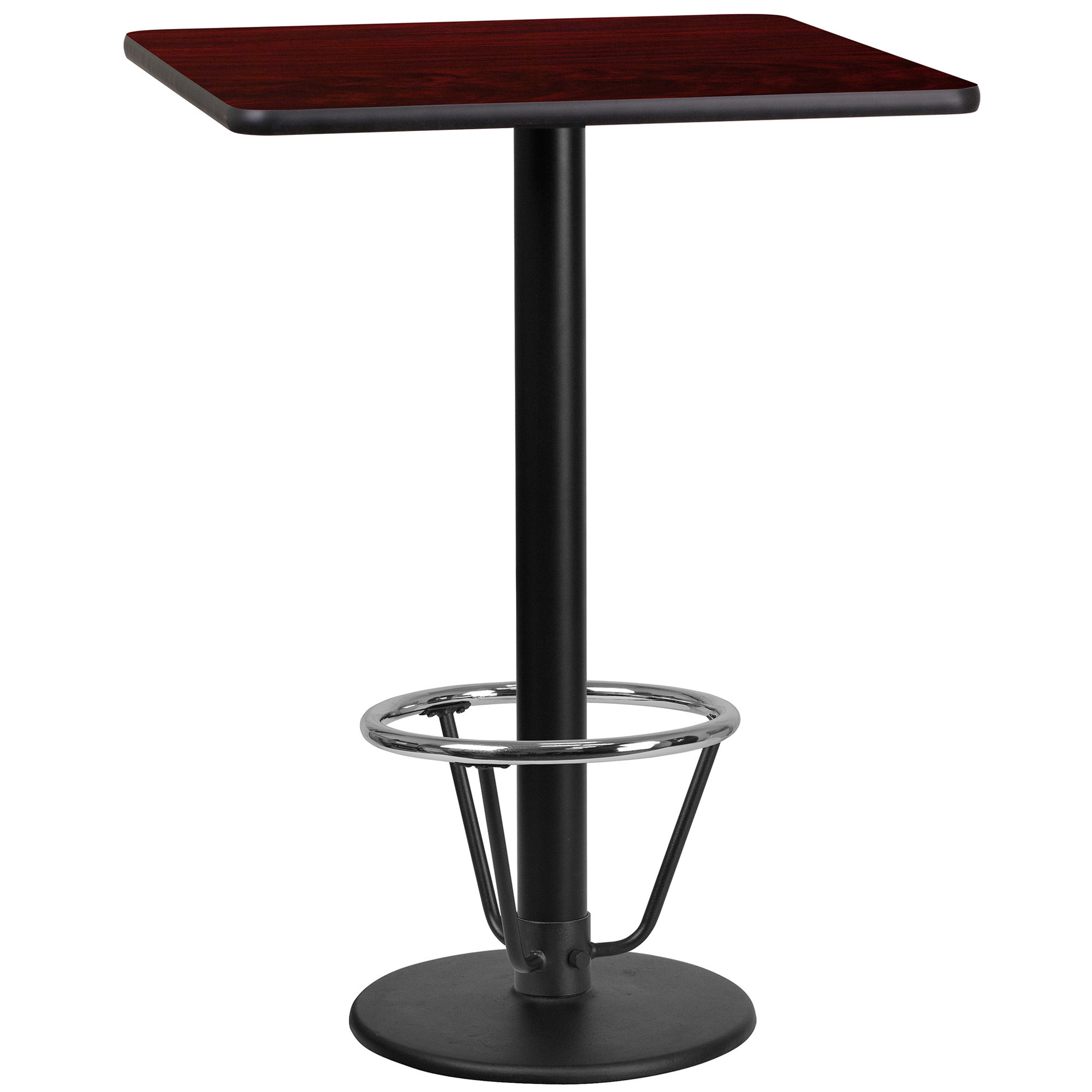 Flash Furniture 24in. Square Bar Height Metal Table with Round Base, Mahogany/Black Reversible Laminate Top, Model# XUMA2424TR18B3F